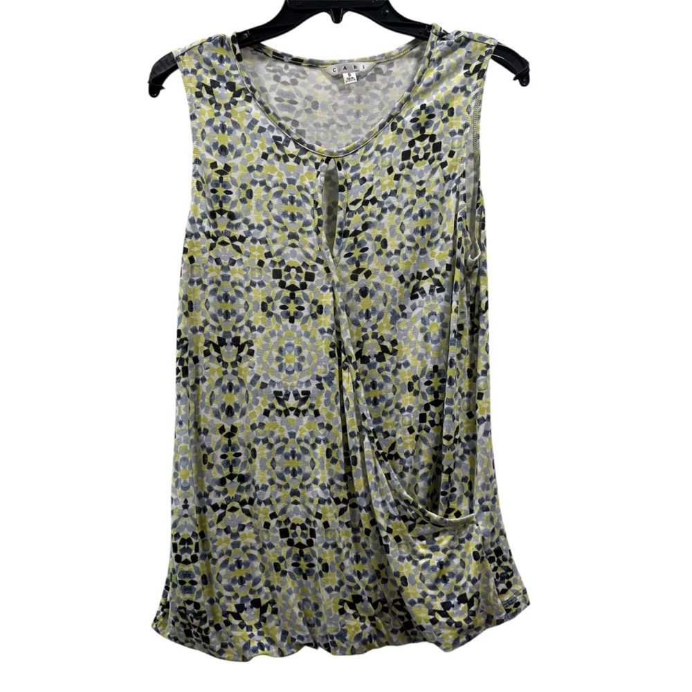 CAbi Mosaic Floral Faux Wrap Tank Top Size S